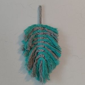 Aqua and grey wall hanging feather